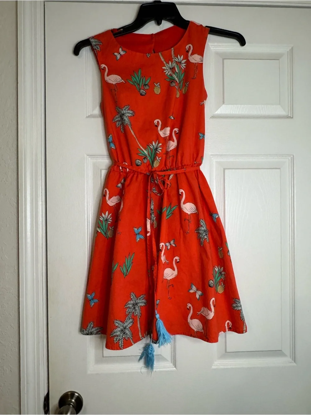 bailey blue Red Flamingo Tropical Tie-Waist Dress